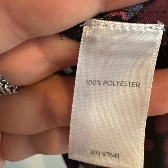 J. Jill Floral Peplum Top Black Floral Button Accordion Fold Long Sleeve Sz L - Picture 4 of 6